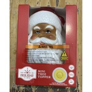 Lighted Santa Head Blow Mold Tree Topper 6" Mini Holiday Time Christmas